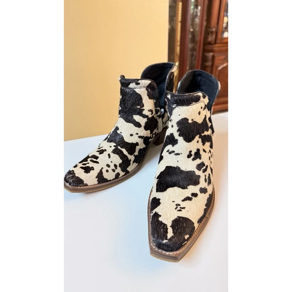Myra Cowhide Ankle Boots Western Haircalf Black‎ White Size 8 Leather